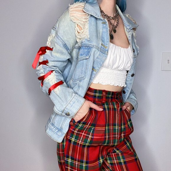 Denim Jacket with Lace Up Sleeve Detail - Picture 4 of 4